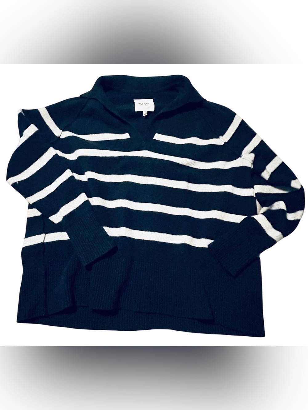 aerie unREAL Oversized Polo Sweater Navy/White Striped V-Neck Nautical Preppy XS